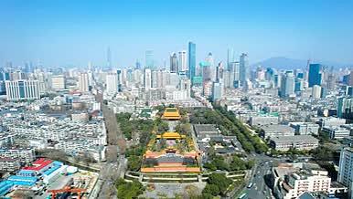 4K航拍南京地标朝天宫新街口商圈视频的预览图